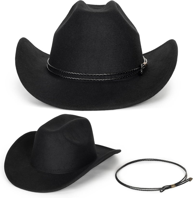 Eohak Womens Western Cowboy Hats Studded Pinched Western Cowgirl Hats Wide Brim Fedoras Hat with Belt Buckle (Size:Medium) - Image 4